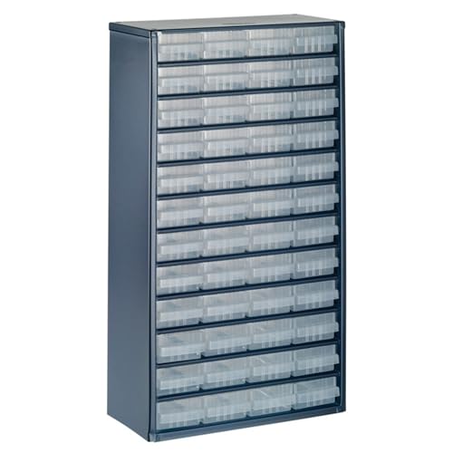 raaco Organizador de Tornillos C12-48, con 48 Cajones, Capacidad 39,6 kg, 15 x 30,6 x 55,2 cm, Apto para Montaje en Pared, Clasificador de Tornillos y Pequeñas Piezas para Taller