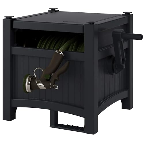 Hose Hideaway Reel 100 ft. Capacity for 5/8 in. Vinyl Hose Durable Resin No Assembly Required 21 in. x 15.5 in. x 16 in. (Black)