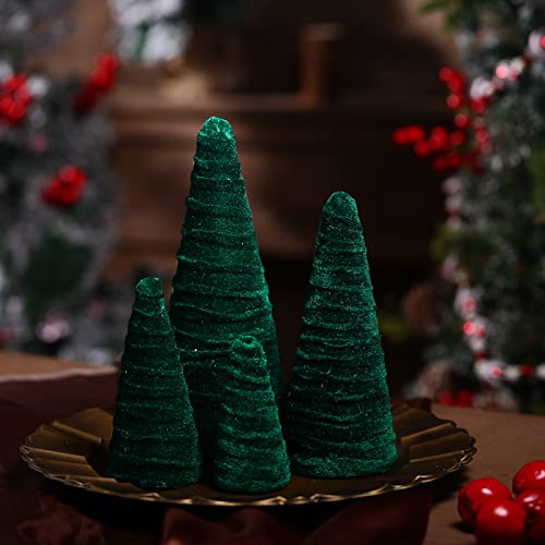 5 Sizes Velvet Trees Modern Winter Tree Decorations Handmade Winter Table Top Tree Centerpiece Holiday Entryway, Rustic Winter Home (Green) #TOP6