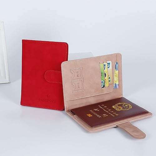 Image of House of Quirk Passport Holder Cover, PU Leather Passport Cover Case Organiser with Wallet for Credit Card, Money, Business Cards, Passport for Women Men (with Lock Red)