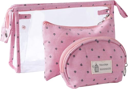 Lot de 3 trousses de maquillage - Trousse de toilette de voyage transparente avec fermeture éclair - Trousse de maquillage étanche pour femme et fille, Rose, Moderne et élégant