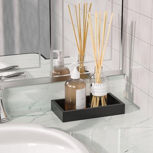 Image of ZHWS Small Bathroom Vanity Tray for Countertop Makeup Perfume Decor Candle Jewelry, Small Kitchen Tray for Soap Dispenser Spice Sponge Holder Black Toilet Tray 7.9 inchL x 4.4 inchW x 1.14 inchH