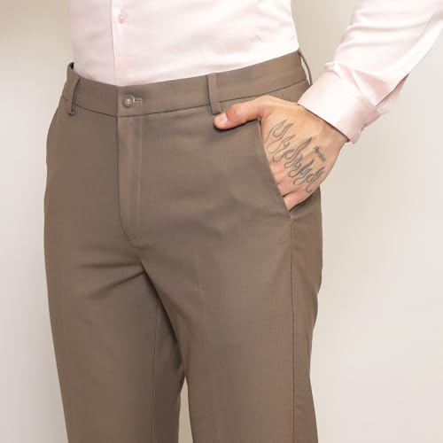 Image of SUBTRACT Men 4 Way Stretch Wrinkle Free Slim Fit Formal Trouser in with 2 Inch Flexible Waistband | Men's Trousers for Office Or Party