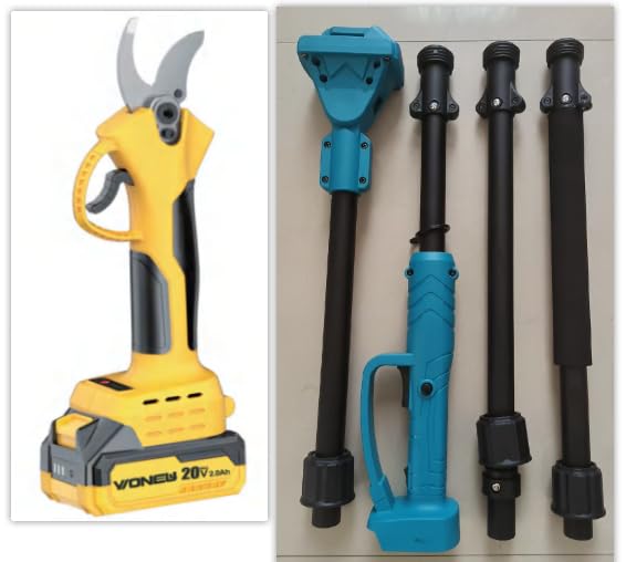 2 en 1 Tijeras de podar a batería telescópicas, compatibles Makita 18V, alcance 4m, motor sin escobillas 1500W, 2×2.0Ah, corte 42mm, rotación 180°, para jardinería y poda de árboles (yel)