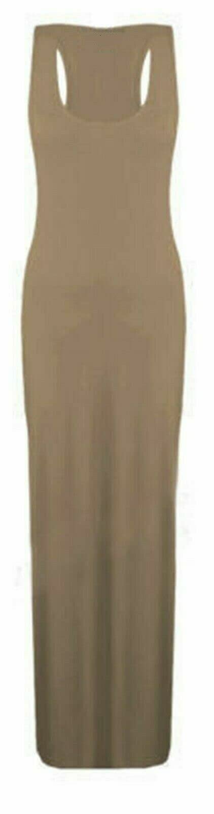 Women Ladies Jersey Long Summer Vest Racer Muscle Back Maxi Dress Plus Size 8-26 (XXL (20-22), Mocha)