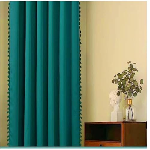 Image of aeTHEric Velvet Eyelet Door Curtains with pom pom Lace for Living Room Bedroom Kitchen 4 feet 2 pc