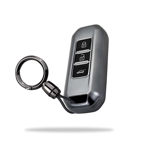 Image of SIAGO TPU Key Cover and Round Key Chain Compatible with Morris Garages MG Hector, 3 Button Flip Key (Grey)