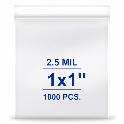 Glider 1" x 1" Clear Zip Bags, 1000pcs, 2.5 Mil Small Resealable Plastic Baggies for Jewellery, Coins, Beads, Pills, Earrings, Craft & Sample Storage (1" x 1")