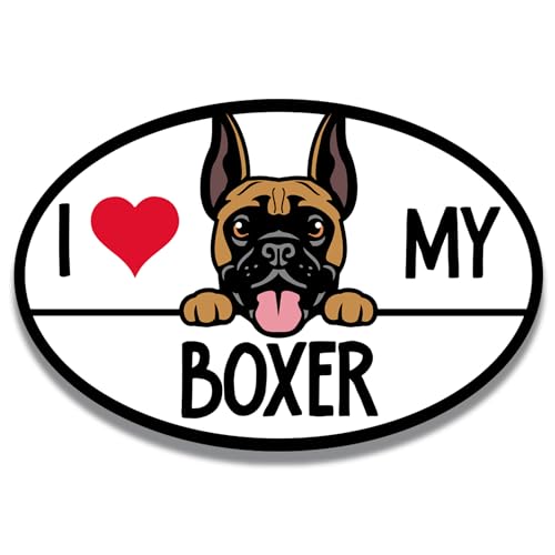 Image of I Love My Boxer Dog Breed Car Magnet 4x6 Inch, Dog Lover Gift, Made in USA | Heavy duty magnetic decal for car, truck, SUV or fridge, full color UV printed