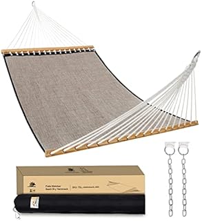 Patio Watcher 11 FT Quick Dry Hammock Bamboo Wood Spreader Bars Outdoor Patio Yard Poolside Hammock with Chain Hanging Kits and Hooks, Waterproof and UV Resistance,Mocha