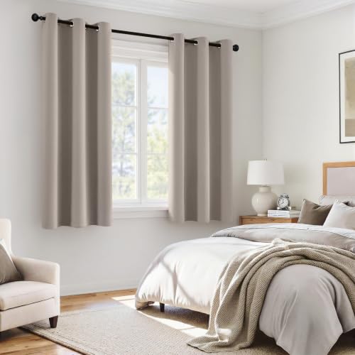 Image of MIULEE Natural 100% Blackout Curtains for Bedroom 40x45 Inch Long 2 Panels | 2 Thick Layers Thermal Insulated Short Curtains with Black Liner, Noise Reducing Grommet, Drapes for Living Room