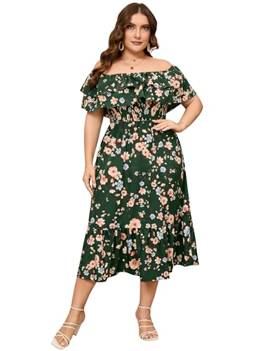 Image of KOJOOIN Women Plus Size Off Shoulder Maxi Dress Ruffle Flowy Casual Summer Boho Long Dresses
