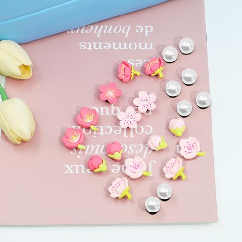 Accessories for Bogg Bag, Pink Flowers and Pearls Decoration for Bogg Bag Charms, Compatible with Women Rubber Beach Bag Tote Handbag, 23 Pcs4