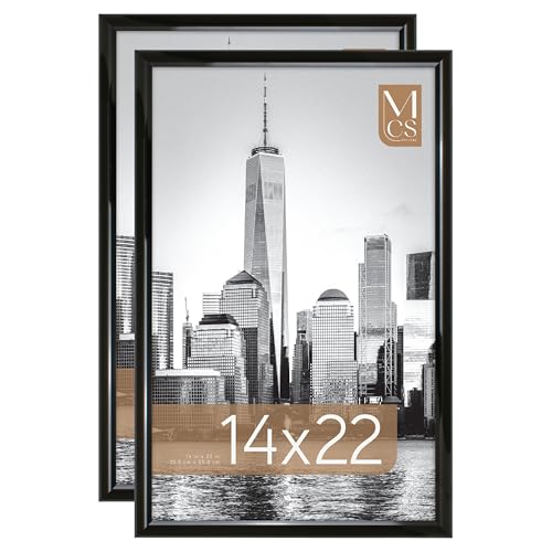 MCS Trendsetter 14x22 Poster Frame Black High-Gloss, Vertical & Horizontal Wall Hanging Large Picture Frame for Photos, Posters & Art Prints (2-Pack)