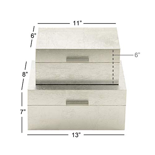 CosmoLiving by Cosmopolitan Wooden Decorative Box Decorative Keepsake Boxes with Textured Foiled Exterior, Set of 2 Storage Boxes 13", 11"W, Silver by Deco 79 - Image 4