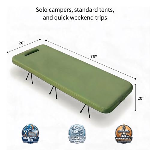 Image of Freein 2-in-1 Modular Camping Cot with Inflatable Sleeping Pad, 7 PSI High-Pressure Drop-Stitch Mattress, Standard Twin Size, Dual-Height Adjustable Folding Bed for Tent, SUV & Guests