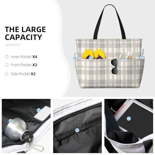 Traditional Scottish Checkered Print Large Beach Tote Bag for Women Extra Large Capacity Sandproof Waterproof Pool Bag Suitable for Swimming Pool Gym Groceries Travel3