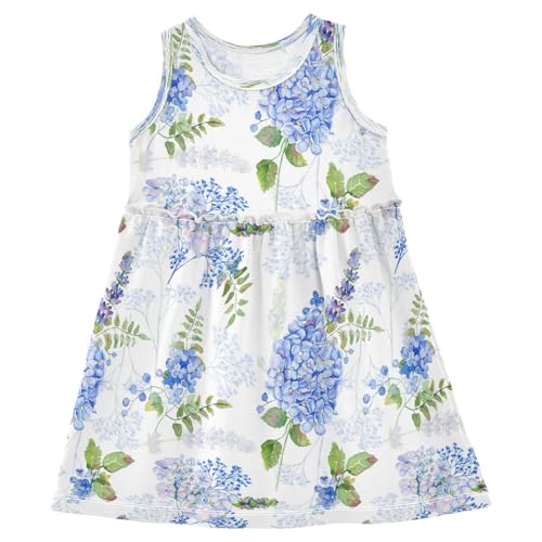 Boccsty Blue Hydrangea Floral Girls Dress Lavender Flower Kids Toddler Casual Dresses Summer Dresses 2T