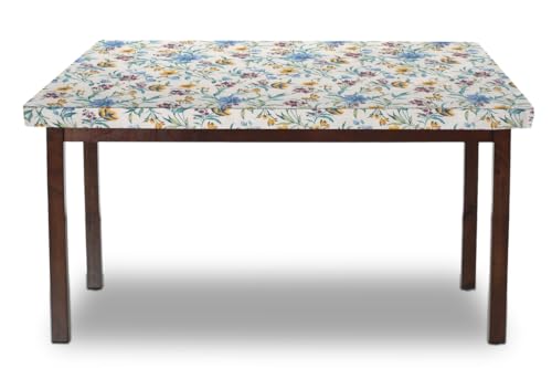 Image of The Furnishing Tree Elastic Cotton Rectangular Dining Table Cover 36x48 in Inches Floral Golden Leaf on offwhite Base