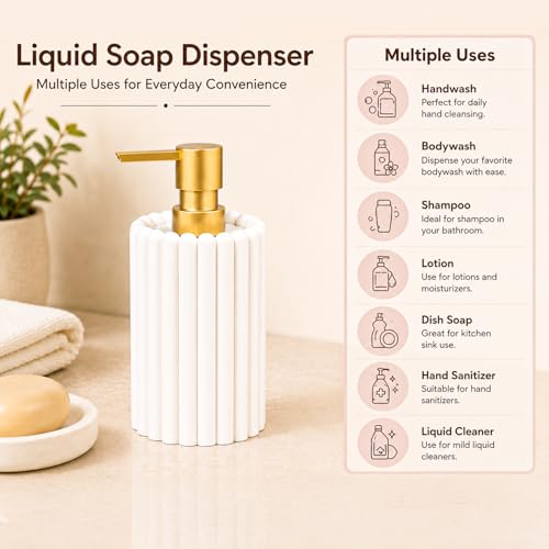 Image of MARKET 99 Bathroom Accessories Set of 2 | White Polyresin Liquid Soap Dispenser & Toothbrush Holder | Matte Bathroom Countertop Organizer | Modern Wash Basin & Vanity Accessory Set