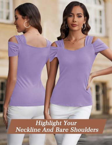 Image of Blingfit Cold Shoulder Tops Summer Tunic Shirts for Women T Shirts V Neck Short Sleeve Casual Tees Blouses 2026