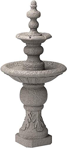 Peaktop Outdoor Garden Patio Backyard Decking ICY Stone 2 Tiered Floor Waterfall Water Fountain with Pump