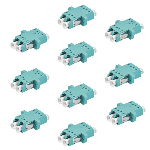JOVXIAZ 10-Pack LC to LC UPC Duplex Multimode Fiber Optic Adapter Coupler for Data Center OM3 Network Systems - Aqua