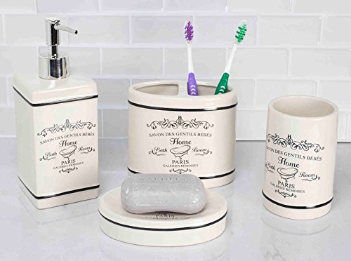Functional and Stylish France Collection 4 Pieces Bathroom Accessory Set Great Gift Choice
