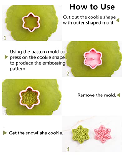 9 Patterns Of 3D Snowflake Cookie Stamps Set, 6 Branches Shaped Snowflakes Stamping Cookie Cutters Food Grade Plastic Direct Embossing Cake Pastry Fondant Stamper Set For Baking (Pink) #TOP3