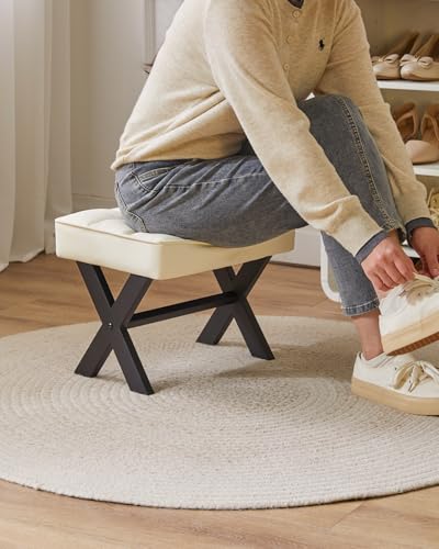 Image of IBUYKE Small 12 inch H Footrest, Square PU Step Stool, White WBD012W | Foot Stool Metal X-Leg Multi-Use Small Side Table Living Room Bedroom Entryway Office