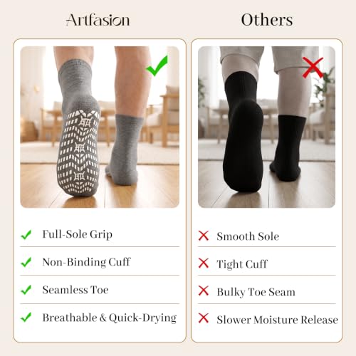 Image of Artfasion Non Slip Grip Socks Men: Fall Prevention Hospital Seniors 9-15