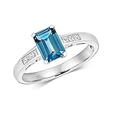 9ct White Gold Ladies Diamond Ring Princess Cut 0.12 Carat with London BlueTopaz WJS11058