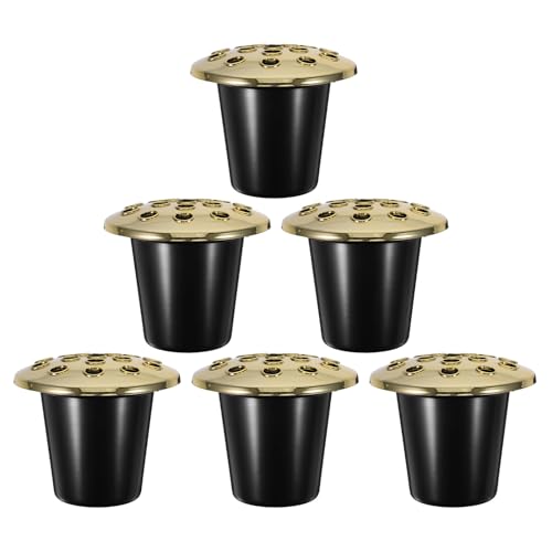 EPIGEIST 6 Pièces Lot de Pots de Fleurs de Cimetière Noirs avec Base Lotus pour Supports Floraux Artificiels et Décorations Commémoratives Inserts Vases Funéraires pour Tombes et Mausolées