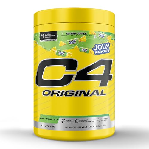 Image of C4 Original Pre Workout - Jolly Rancher Green Apple - Pre-Workout for Endurance, Focus & Performance with 200mg Caffeine, Beta-Alanine, Creatine Nitrate, L-Arginine & PeptiPump - 50 Servings