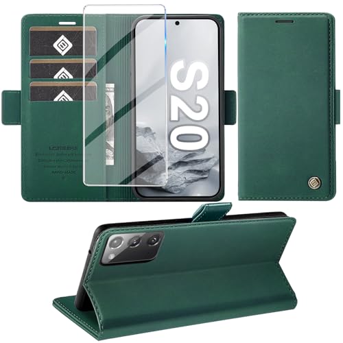 Étui Samsung Galaxy S20 vert en silicone et cuir avec verre blindé
