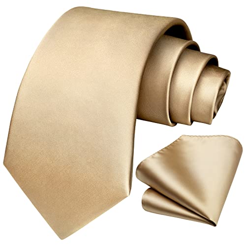 Image of HISDERN Mens Solid Color Ties Formal Satin Necktie and Pocket Square Set Classic Wedding Business Tie & Handkerchief