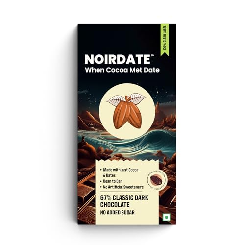 Image of NoirDate Classic Dark Chocolate - 75g, Bean to Bar, Sweetened with Dates, Refined Sugar Free, Clean Label, Healthy & Tasty Guilt-Free Indulgence, Vegan, Antioxidants Rich, (Pack Of 1)