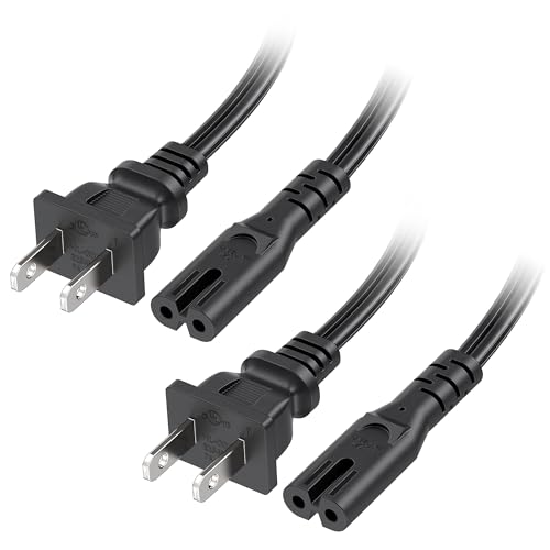 [UL Listed] Cable Matters 2-Pack 2 Prong TV Power Cord - 3ft, AC Power Cord, Non Polarized (NEMA 1-15P to IEC C7), Compatible with Samsung LG Sony Insignia TCL Sharp Toshiba Hisense TV PS4 PS5