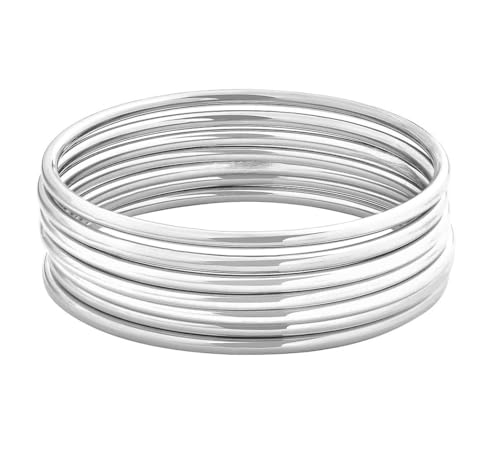 925 Sterling Silver Thin Round Bangle Bracelet Set for Women, Set of 7, Bangle for women and girls...