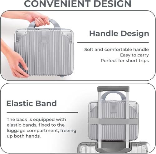 Image of ABS Hard Shell Cosmetic Travel Hand Luggage Portable Carrying Makeup Case Suitcase Organizer Box Vanity Mini Suitcase Small Accessory Bag, 30 cm, No Wheels (Grey)