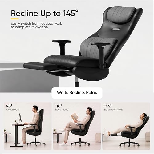 Image of Frido ErgoLuxe Executive Chair | Premium Ergonomic Office Chair with Integrated Lumbar Support | 3D Adjustable Armrests, Retractable Footrest & 145 Reclining | High Back Computer Chair | Black