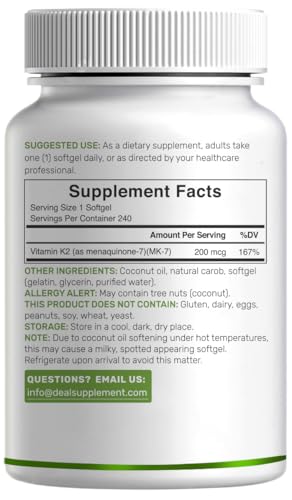 DEAL SUPPLEMENT Vitamin K2 MK-7 200mcg Per Serving, 240 Coconut Oil Softgels | Easily Absorbed Menaquinone-7 Form | Bone, Joint, & Immune Support – Non-GMO - Image 5