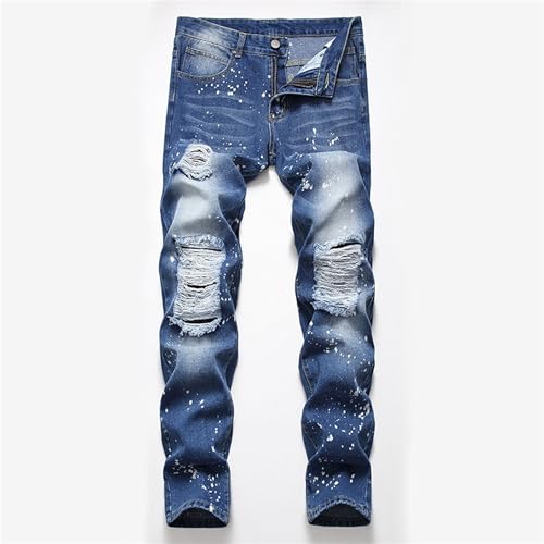 Men's Skinny Blue Jeans Pants Slim Fit Ripped Distressed Stretch Jeans Skinny Fit Ripped Denim Pants with Holes2