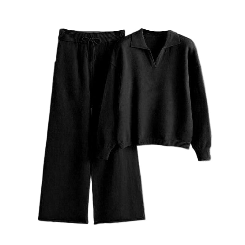 Completi da Donna 2 Pezzi Tuta - Set da 2 Pezzi in Maglia Spessa Invernale con Collo Alto Maglione Top Pantaloni Larghi A Vita Alta E Casual. Abbigliamento da Casa