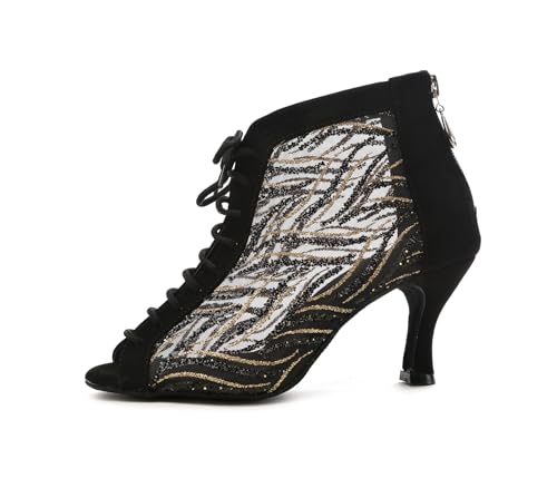 Bottes de danse modernes à lacets maintenant la cheville avec talon stable de 7cm