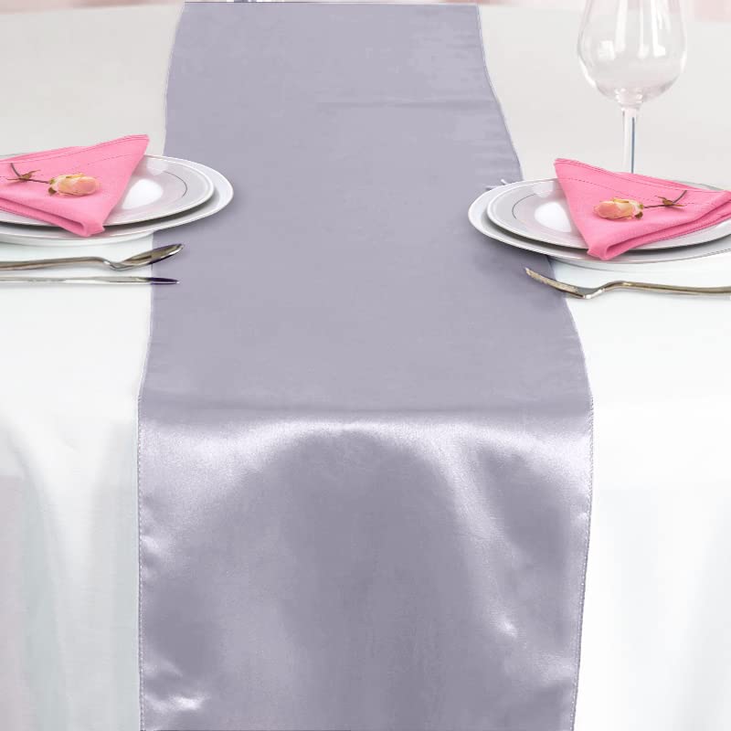 Time to Sparkle 5 Pack Satin Table Runners 12"x108"inch Chair Sashes Swags Wedding Party Table Decoration - Silver - Image 2