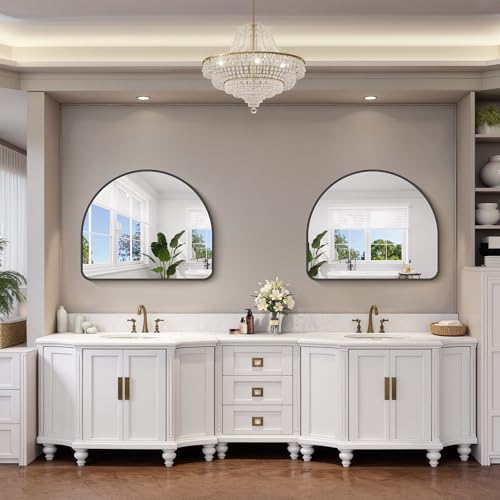 Image of FORBATH Arched Bathroom Mirror 36x30 Inch, Black Bathroom Mirror Wall Mounted Modern Aluminum Alloy Frame Arch Mirror for Bedroom Living Room Entryway, Hanging or Leaning Against Wall