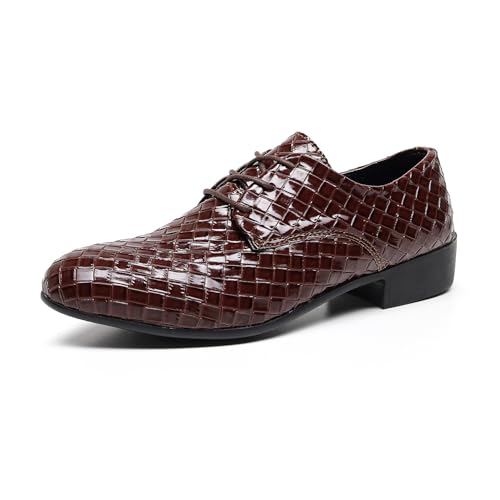 Men's Leather Oxford Wingtip Dress Shoes Red Woven Shoes Lace-up Style
