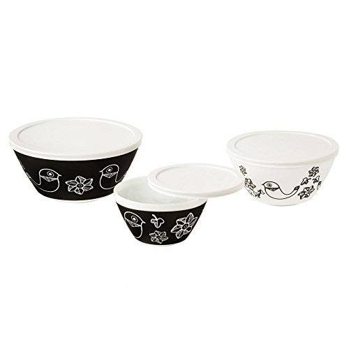 Vintage Charm Birds of a Feather 6 Piece Mixing Bowl Set, Black/White