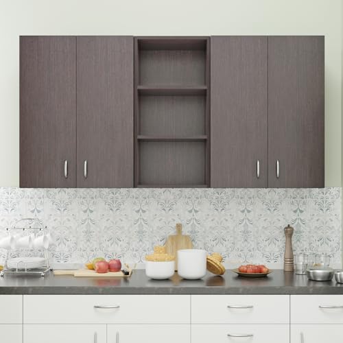Image of VIKI Furniture |Pivot Modular Kitchen Wall Cabinet - 4 Door Cabinet | Space Saving Rack for Spices | DIY Home Storage Cupboard (Brussel Walnut - 30D x 160W x 80H cm) | 1 Year Warranty